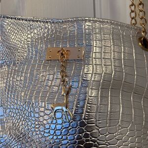 Silver Crocodile Embossed Women Bag